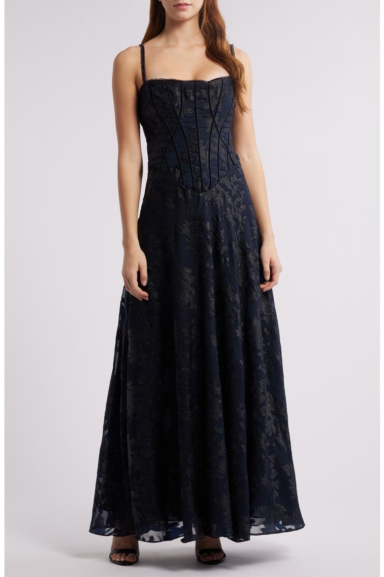 Esme Fil Coupé Gown, Alternate, color, NAVY