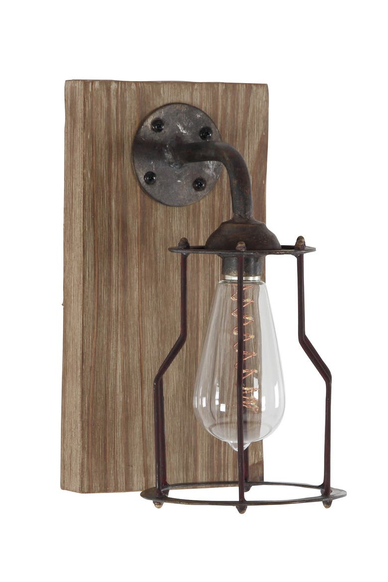 Brown Metal Geometric Wall Sconce with LED Embedded Bulb, Alternate, color, BROWN