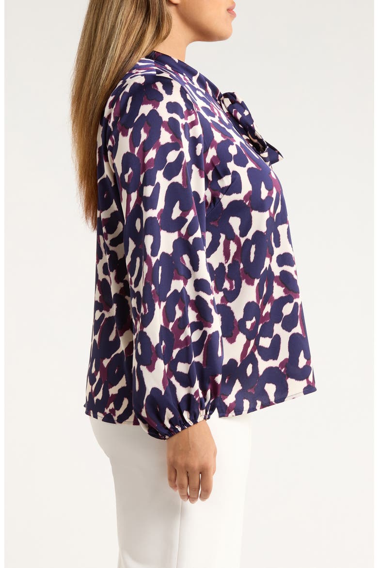 Leopard Print Bow Neck Satin Top, Alternate, color, PLUM LEOPARD