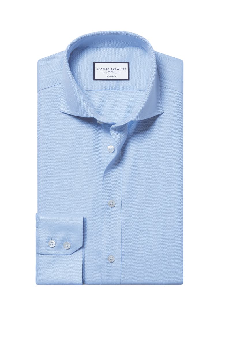 Cutaway Collar Non-Iron Herringbone Shirt, Alternate, color, Sky Blue