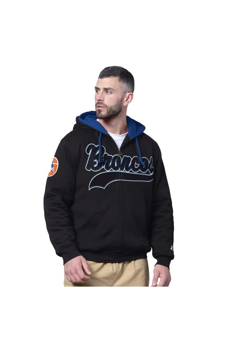 STARTER Men's Starter Black Denver Broncos Big Shot Throwback Full-Zip Double Hoodie, Main, color, Black