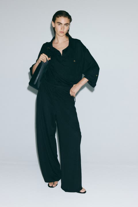 Viscose-blend Barrel-leg Pants