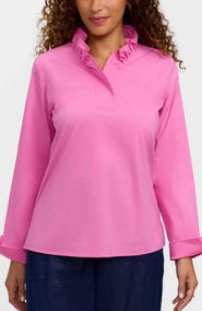 Foxcroft Tammy Ruffle Collar Cotton Blend Top