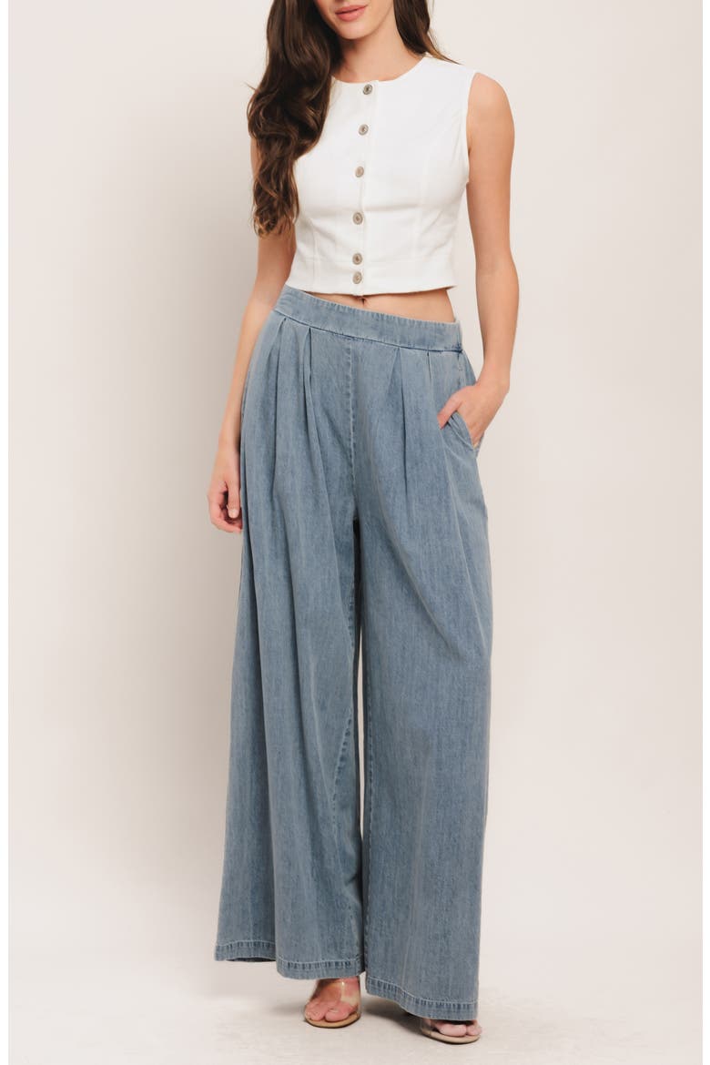 Pleated Wide Leg Pants, Alternate, color, LIGHT INDIGO
