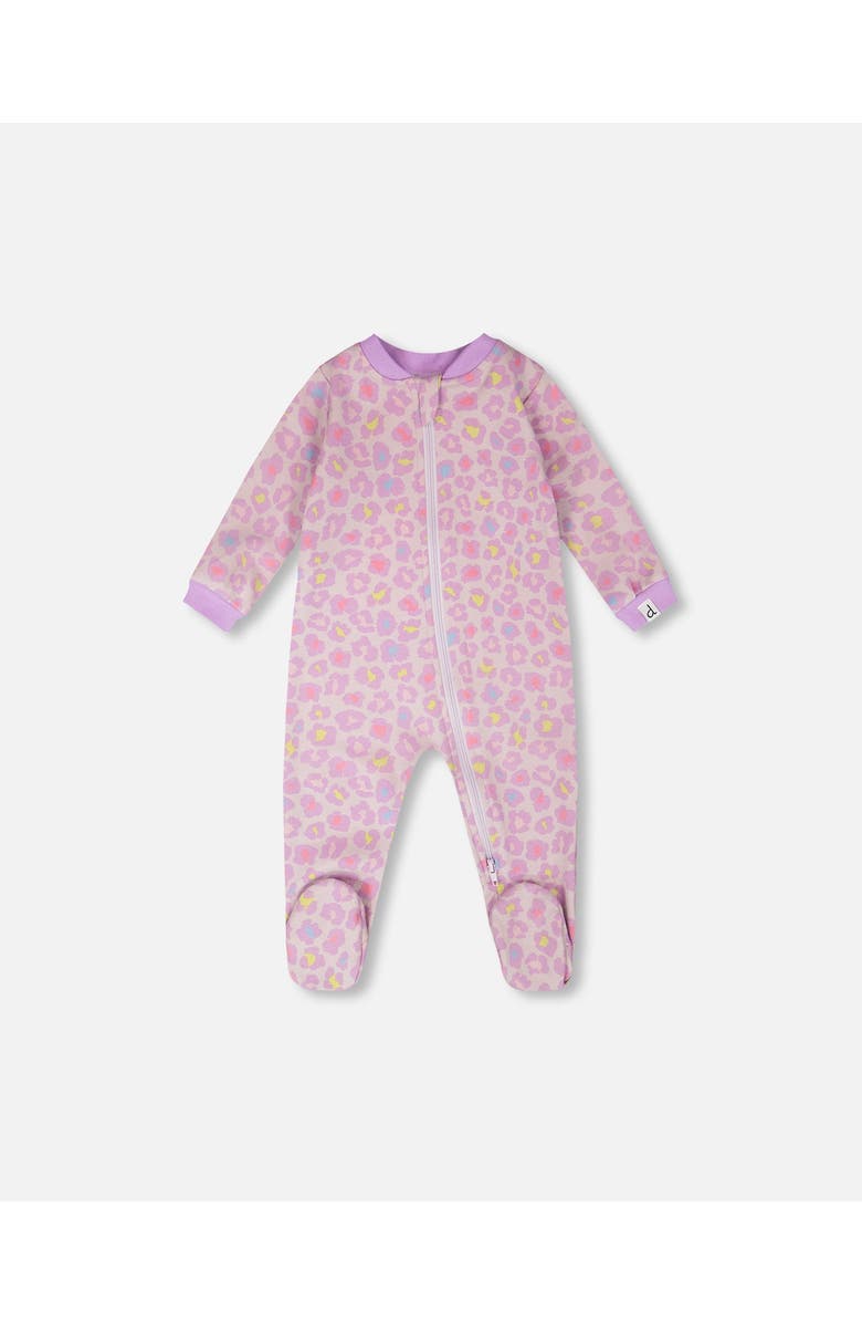 Deux par Deux Organic Cotton Animal Print One-Piece Pyjama, Main, color, Purple Animal Print
