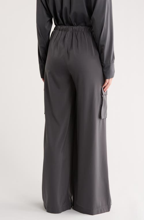 Splendid Satin Drawstring Wide Leg Cargo Pants In Gray