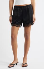 Open Edit Lace Trim Satin Shorts