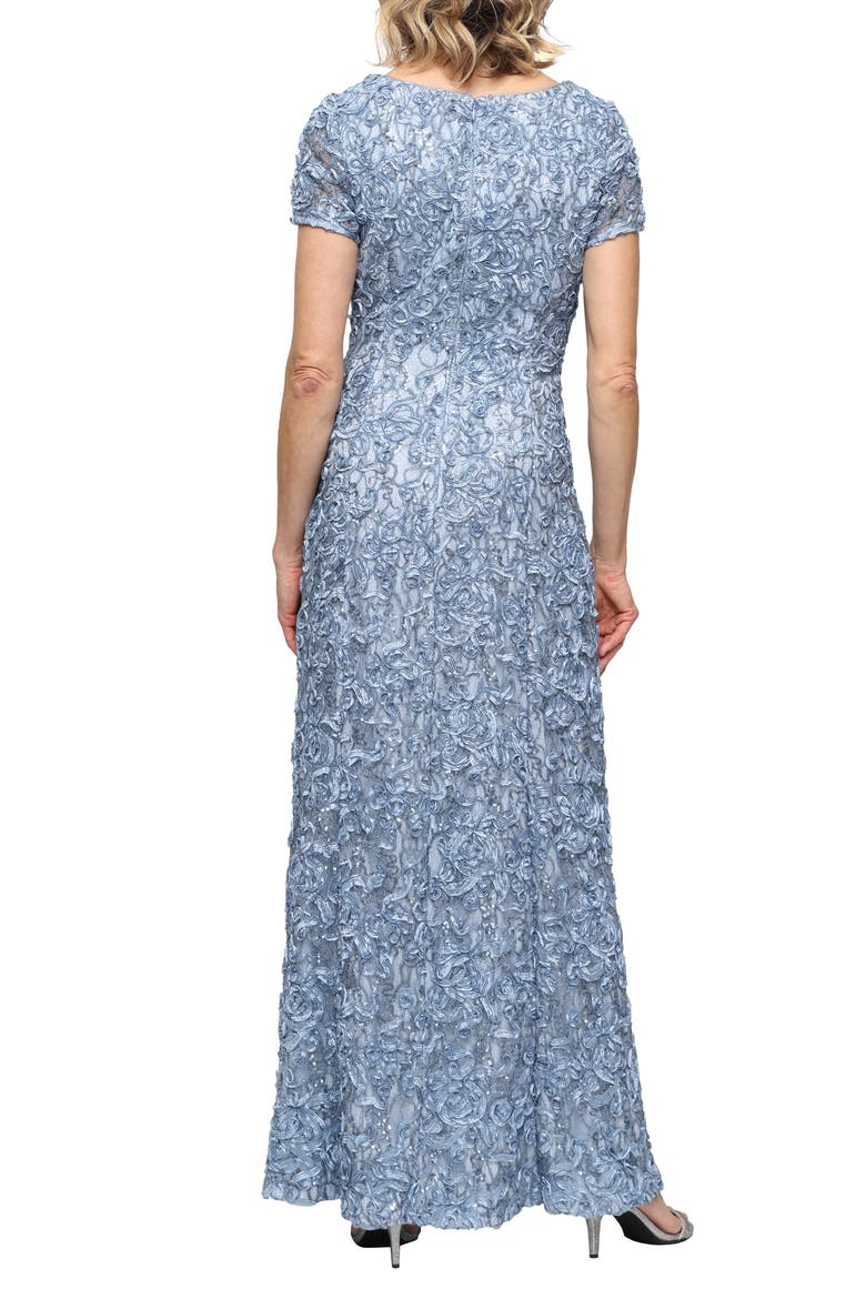 Sequin Soutache Short Sleeve A-Line Gown, Alternate, color, SKYBLUE