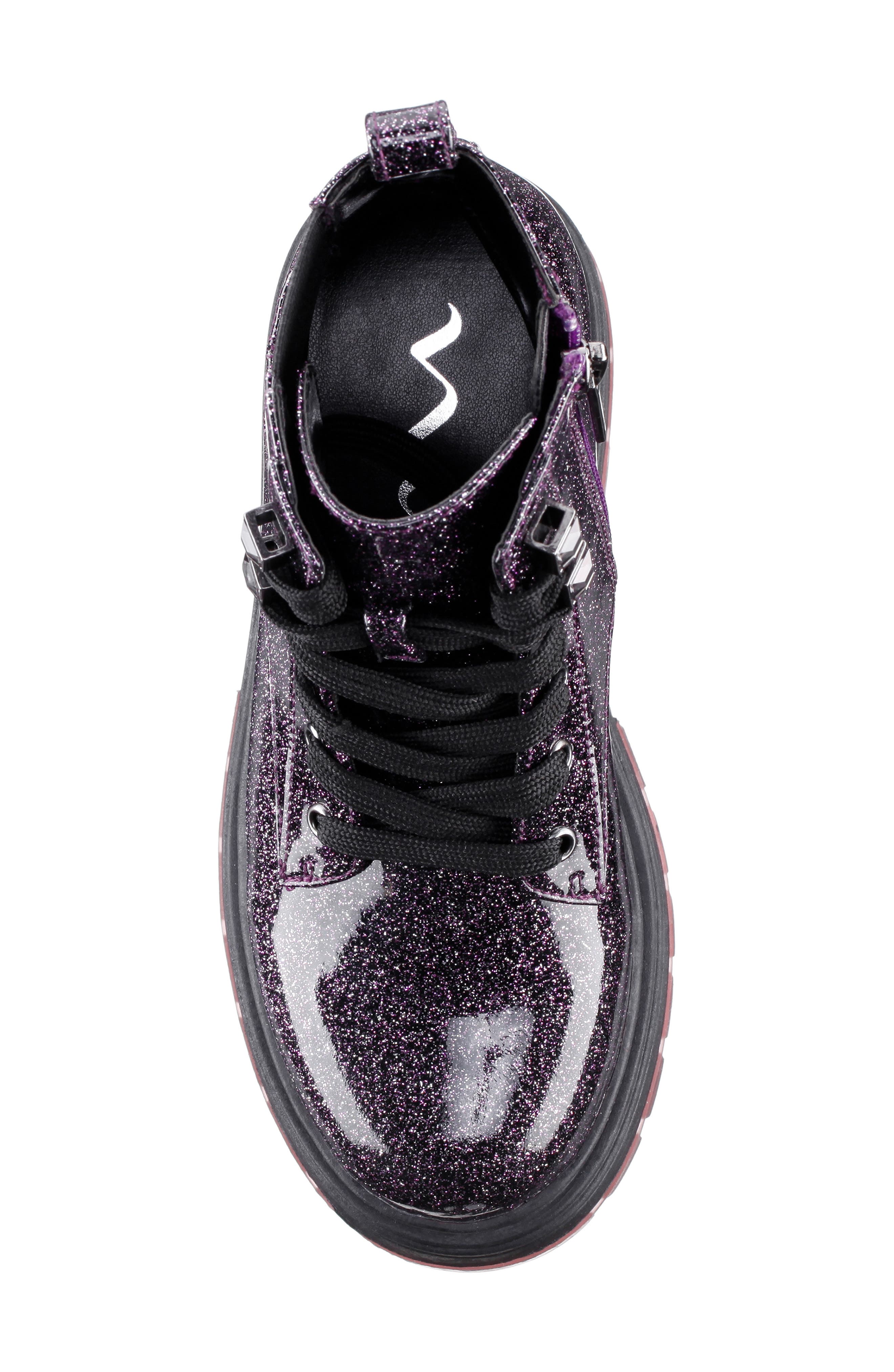 Nina Kids' Glitter Combat Boot, Alternate, color, Black/ Pink Glitter