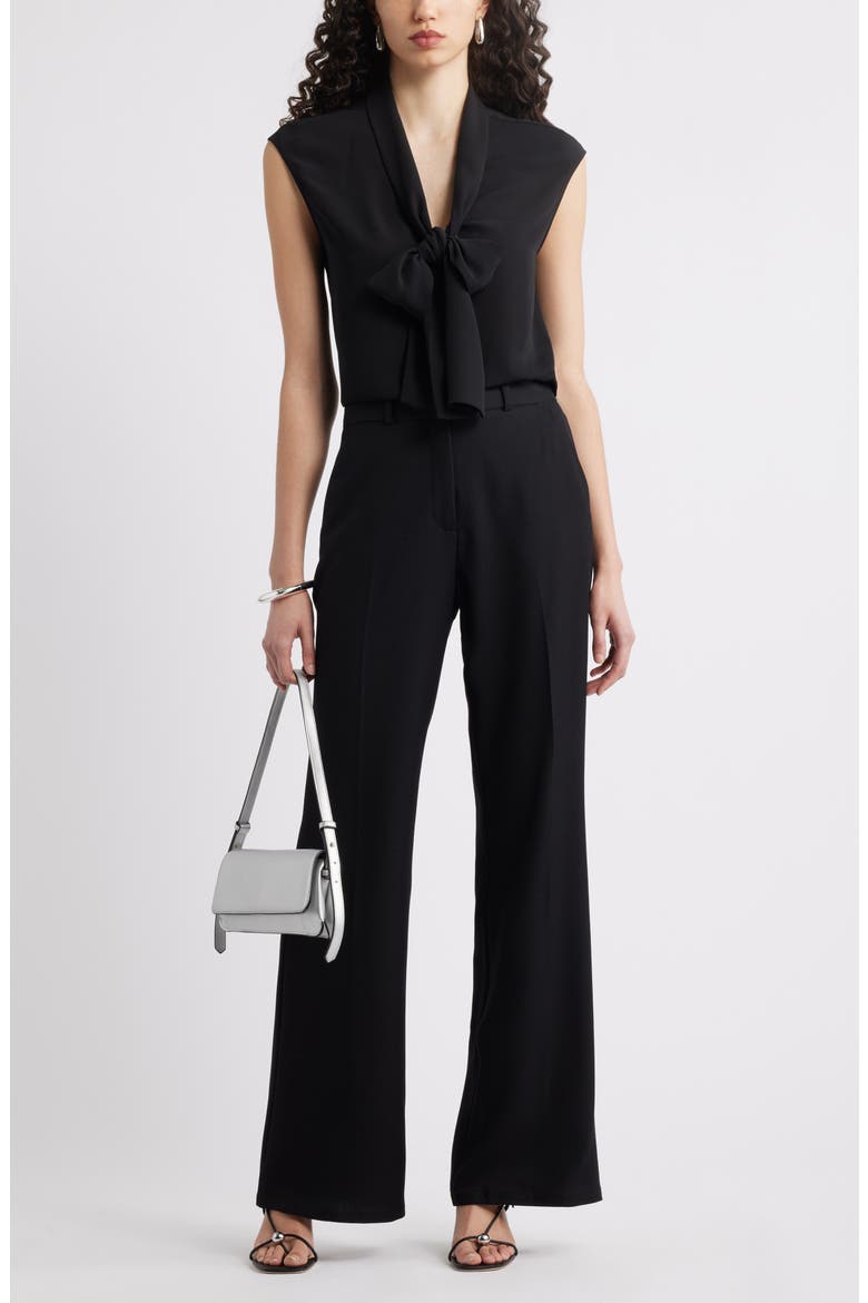 Tie Front Sleeveless Top, Alternate, color, BLACK