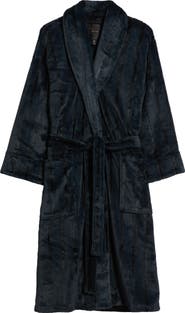Daniel Buchler Wide Stripe Plush Shawl Collar Robe