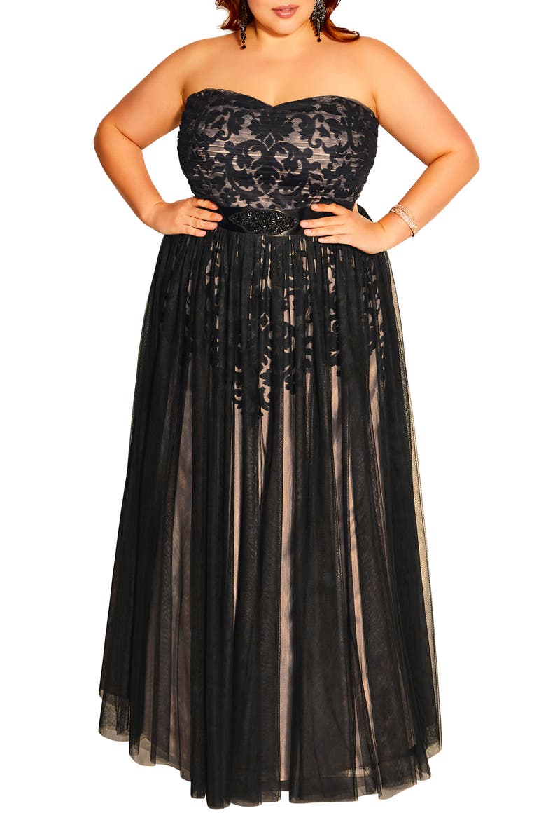 Strapless Tulle Ballgown, Alternate, color, BLACK