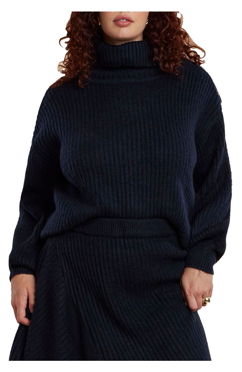 ELOQUII Oversized Button Detail Sweater, Main, color, Rich Navy