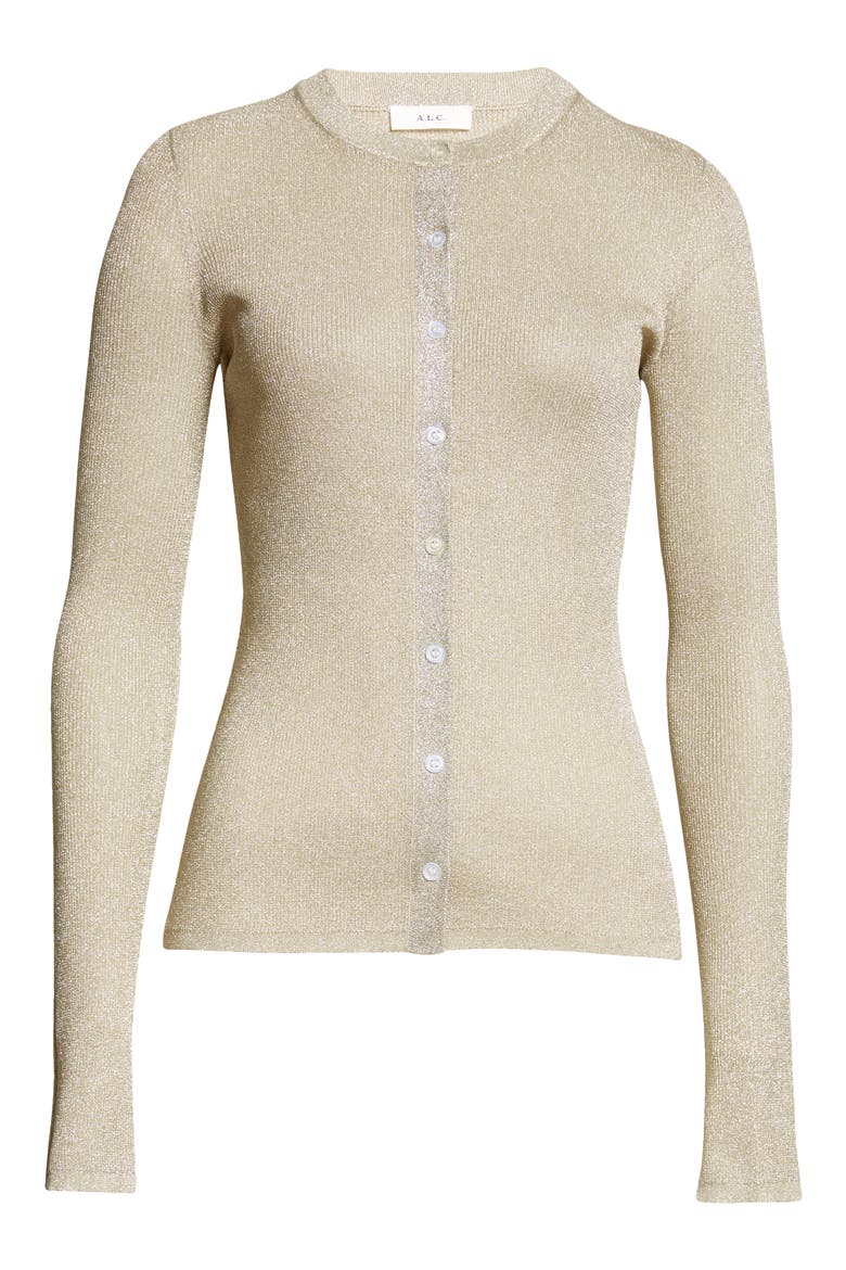 Fisher Metallic Rib Cardigan, Alternate, color, LIGHT GOLD