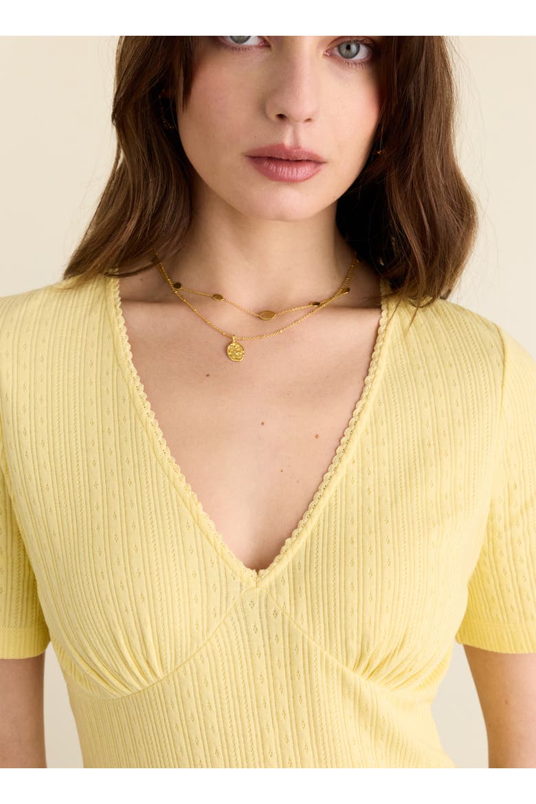 Antoinette Pretty Rib V-Neck Top, Alternate, color, Butter yellow