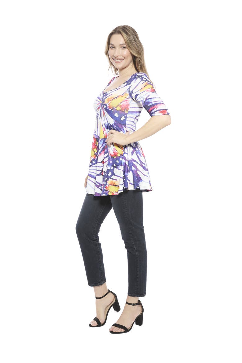 Womens Butterfly Scoop Neck Elbow Sleeve Tunic Top, Alternate, color, Purple Multi