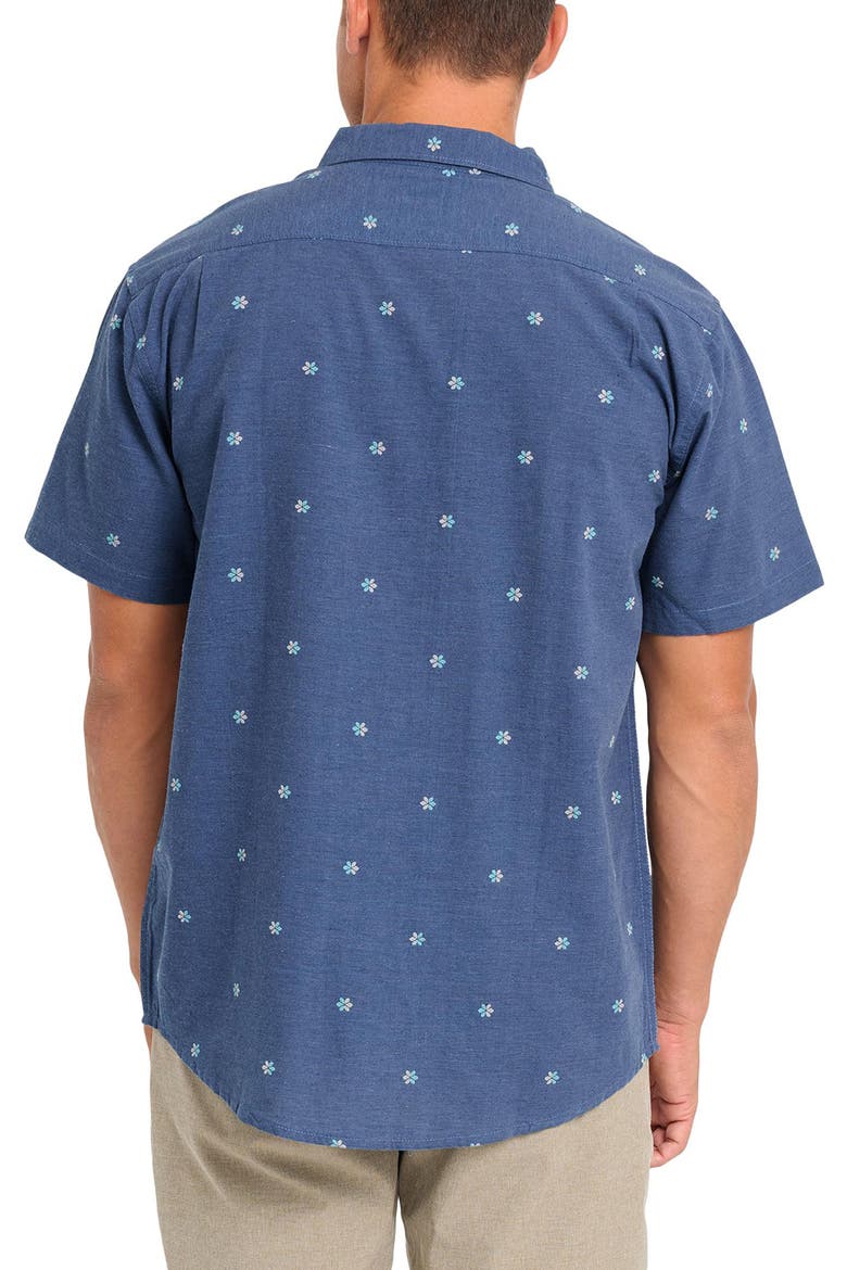All Day Geo Jacquard Short Sleeve Cotton Blend Button-Down Shirt, Alternate, color, DARK DENIM