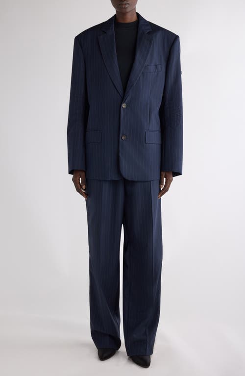 Balenciaga Pinstripe Wool Pull-on Pants In 4100 Dark Navy