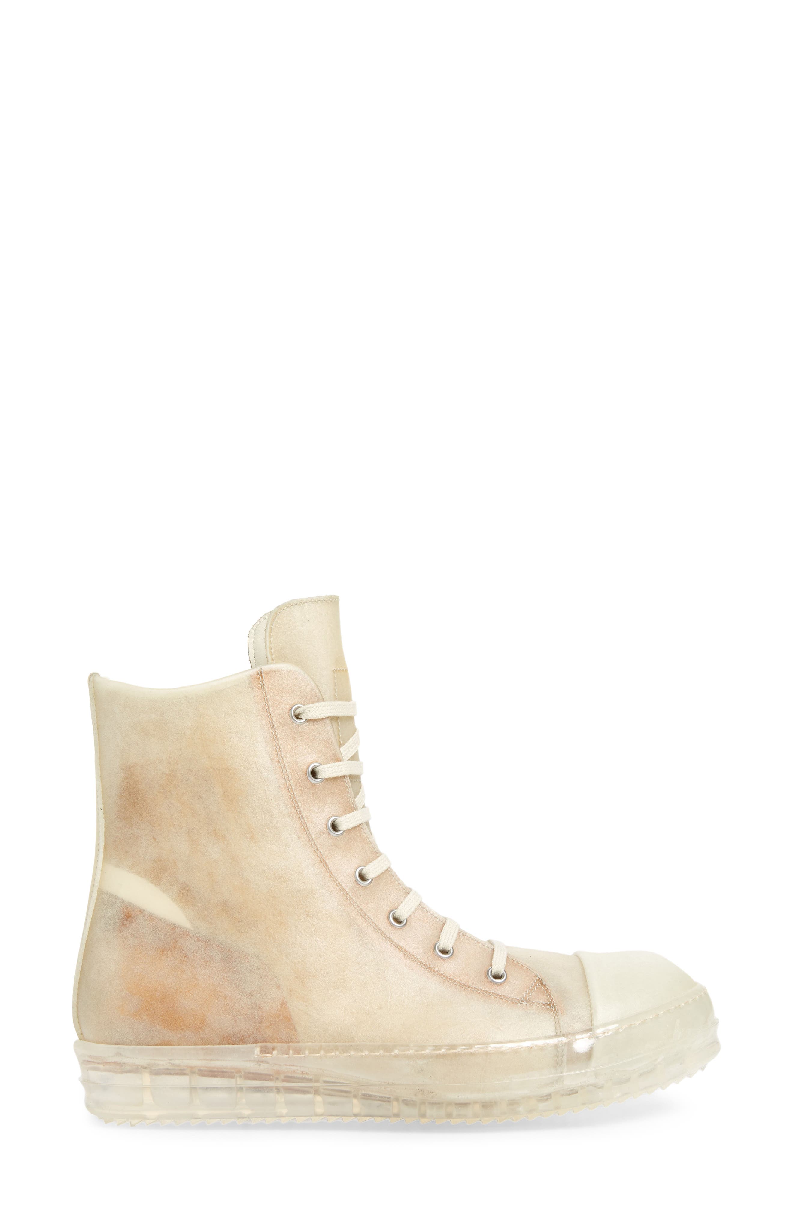 Rick Owens Clear Sole High Top Sneaker, Alternate, color, 
