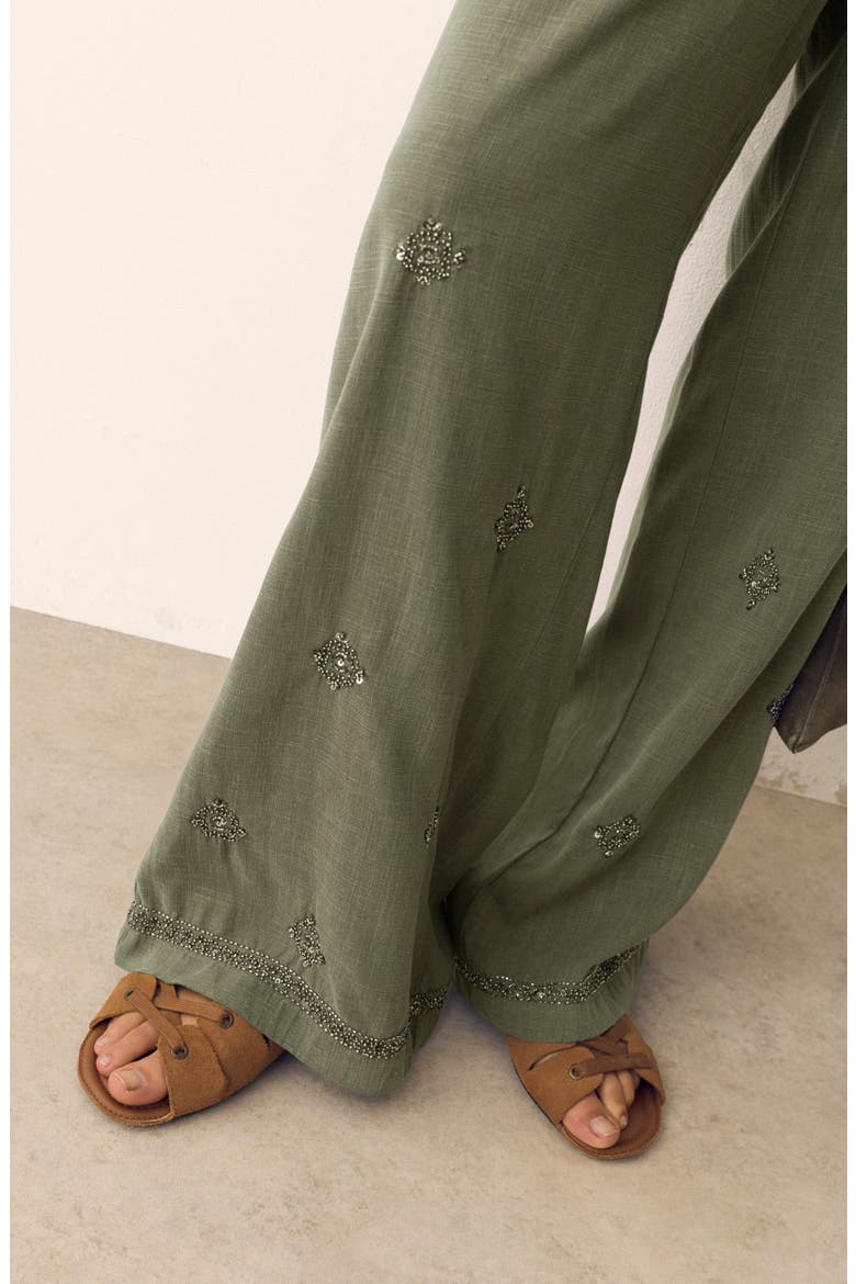 Wide Leg Embellished Pants, Alternate, color, HUNTER GREEN