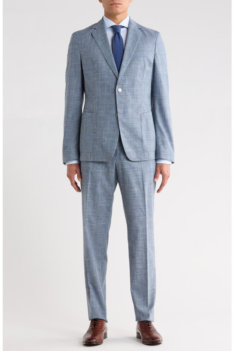 Blue Crosshatch Cotton, Wool & Linen Blend Suit, Main, color, OPEN BLUE