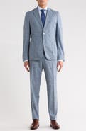 BOSS Blue Crosshatch Cotton, Wool & Linen Blend Suit