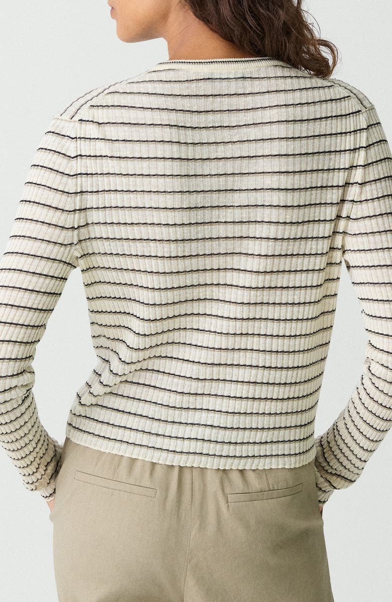 Theory Stripe Crop Linen Blend Cardigan, Alternate, color, Light Parchment Multi