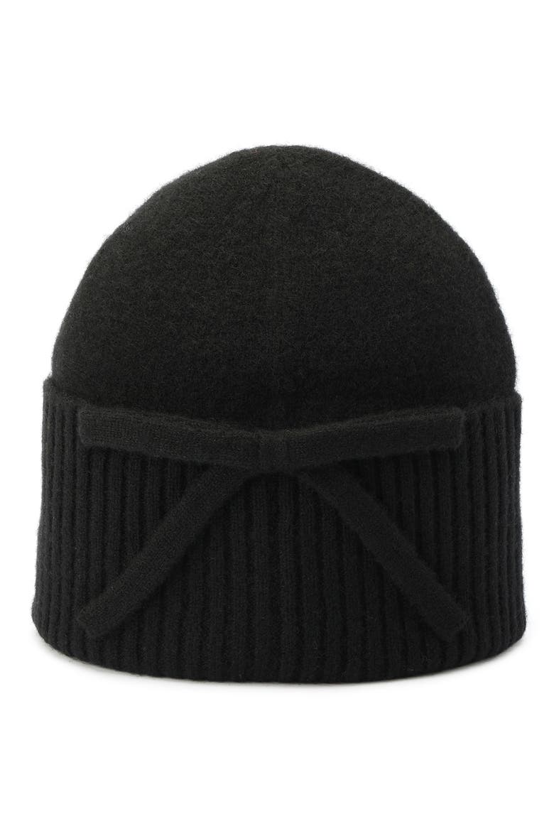 bow accent cuffed beanie, Alternate, color, BLACK