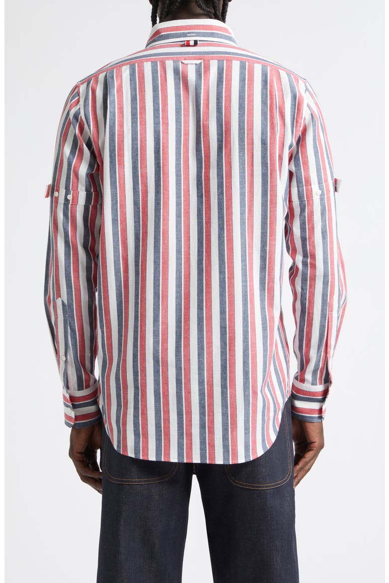 Straight Fit Stripe Cotton Button-Down Shirt, Alternate, color, RED W/ BLUE WHITE