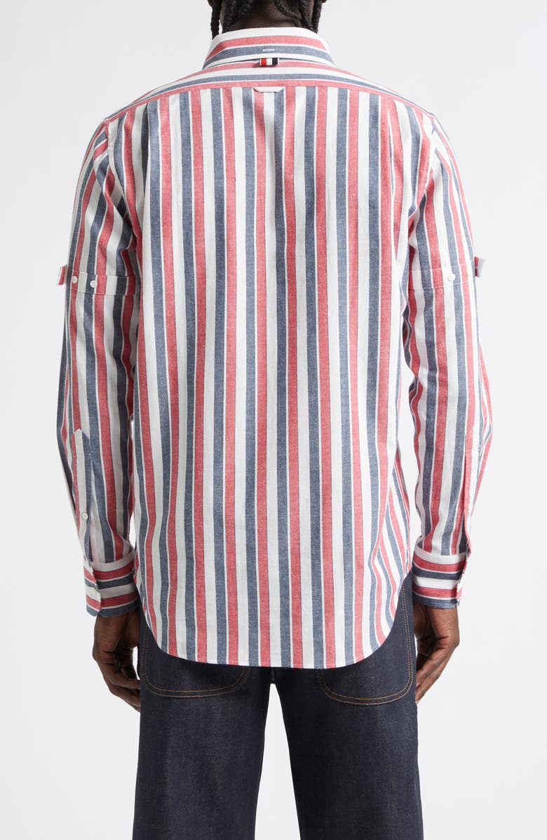 Thom Browne Straight Fit Stripe Cotton Button-Down Shirt, Alternate, color, Red W/ Blue White