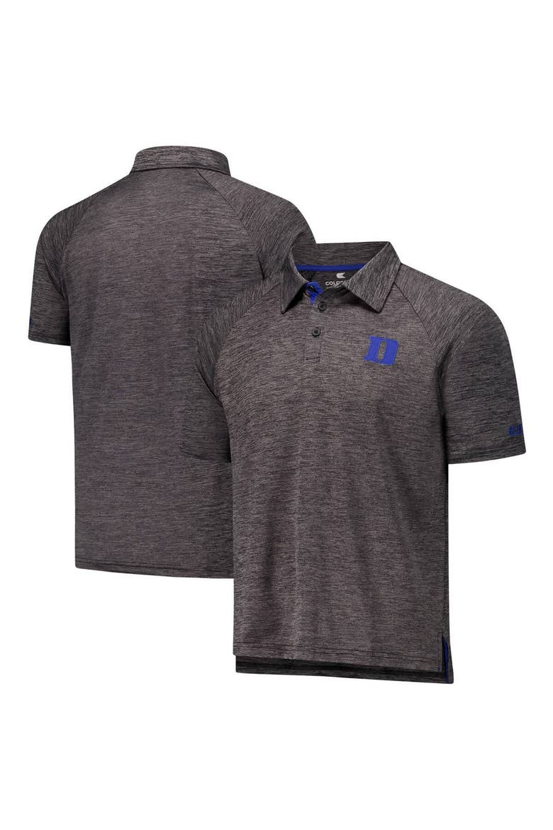 Men's Colosseum Heather Charcoal Duke Blue Devils Down Swing Raglan Team Polo, Main, color, Heather Charcoal
