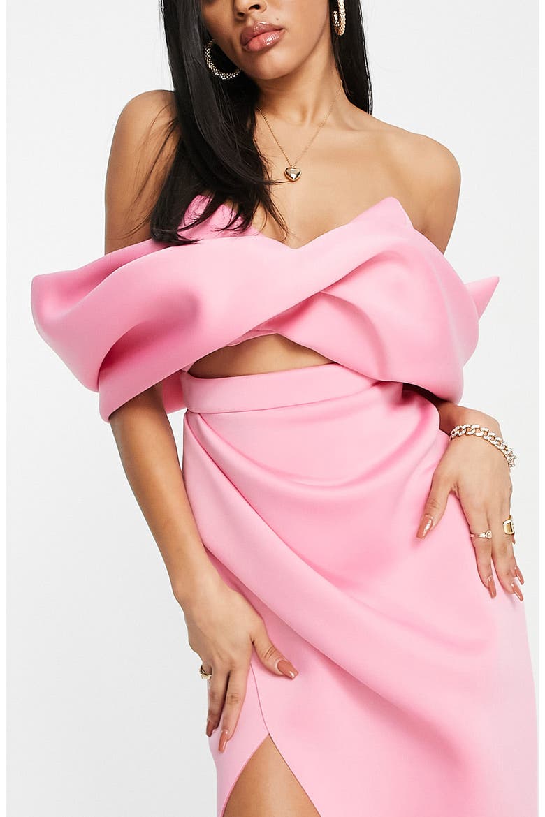 Off the Shoulder Cutout Midi Dress, Alternate, color, BRIGHT PINK