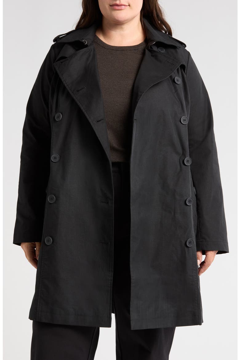 Derjon Double Breasted Trench Coat, Main, color, BLACK