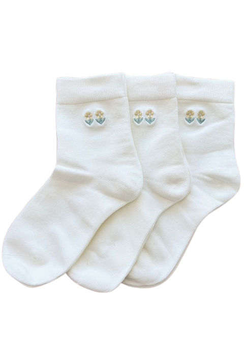 Embroidered Flower Ankle Sock 3PK