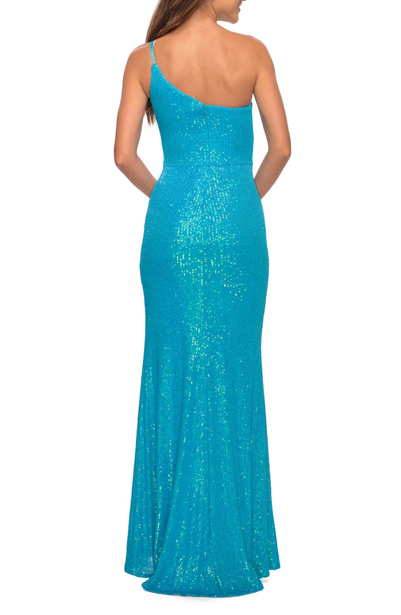 La Femme One-Shoulder Sequin Gown, Alternate, color,