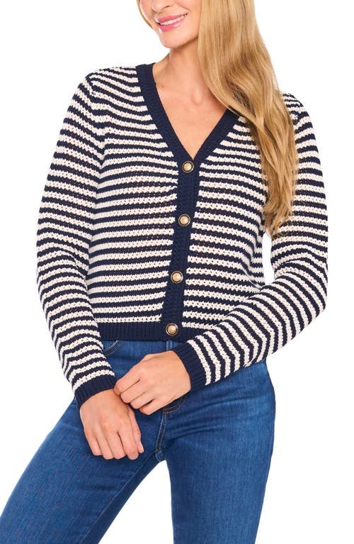Cece Stripe Open Stitch Cardigan In Blue
