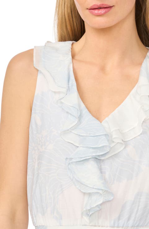 Ruffle Metallic Tie Waist Sleeveless Maxi Dress