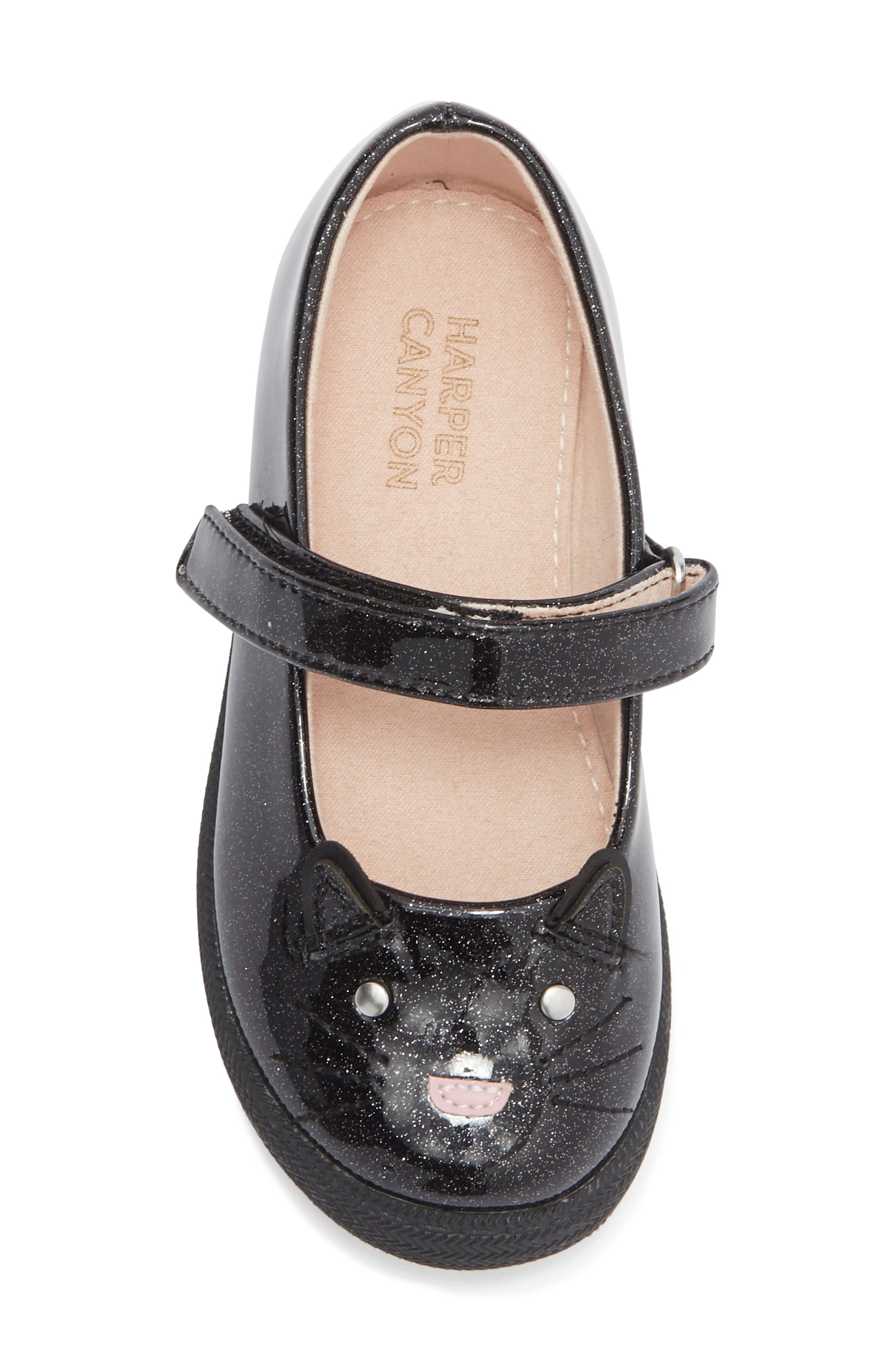 Harper Canyon Kids' Kitty Cat Mary Jane Flat, Alternate, color, Black Glitter