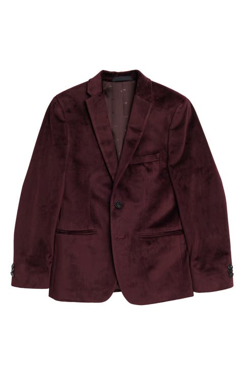 Kids' Burgundy Velvet Notch Lapel Sport Coat (Big Kid)