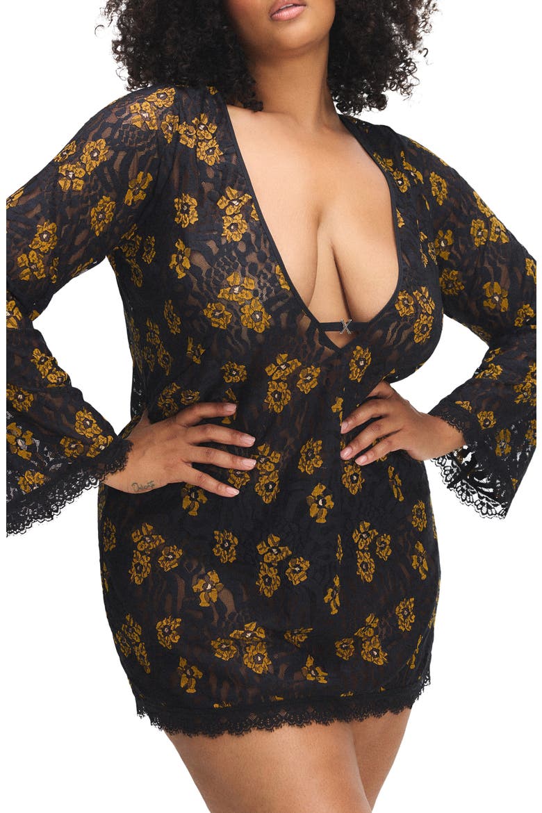 Feline Floral Sleep Shift Dress, Main, color, BLACK CAVIAR