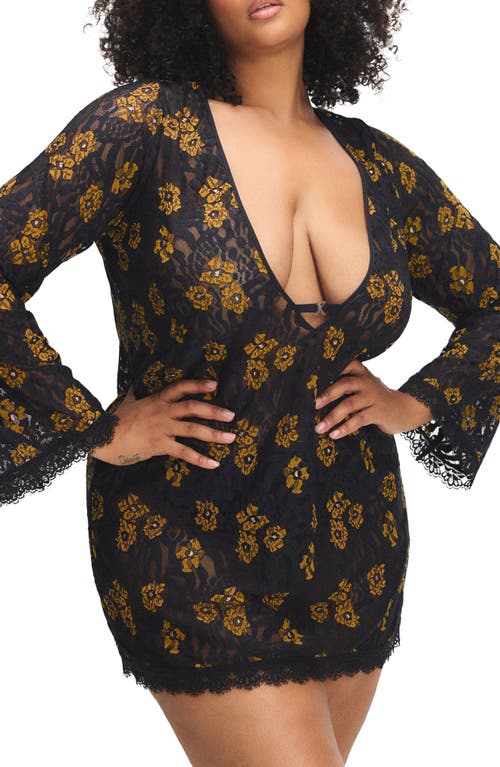 Savage X Fenty Feline Floral Sleep Shift Dress In Black
