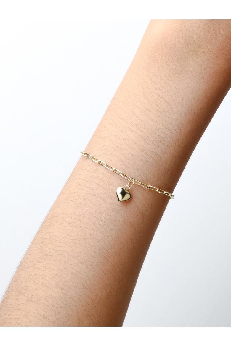 Heart Charm Paperclip Chain Bracelet in 14K Gold, Alternate, color, Yellow Gold