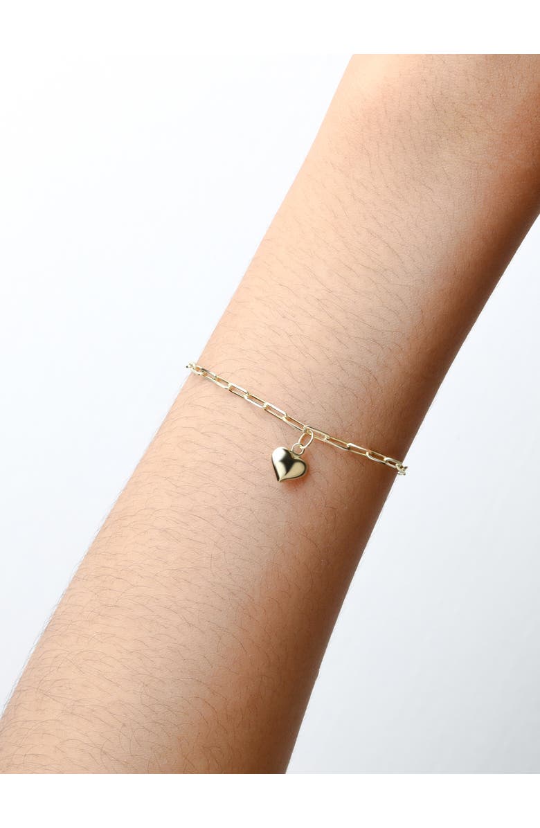 DEVATA Heart Charm Paperclip Chain Bracelet in 14K Gold, Alternate, color, Yellow Gold