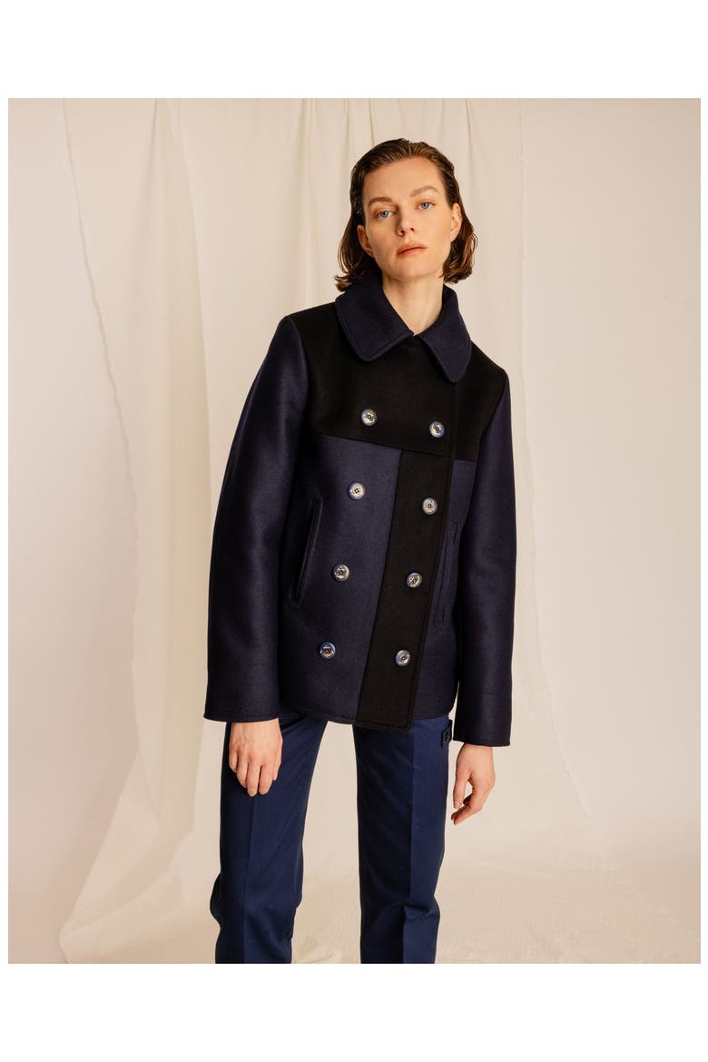 Patchwork Wool Caban Jacket, Alternate, color, Navy Blue
