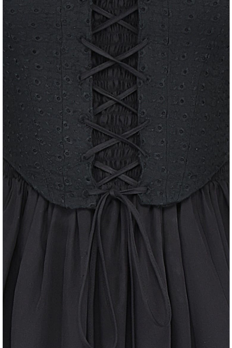 Silvana Embroidered Cold Shoulder Corset Fit & Flare Dress, Alternate, color, BLACK