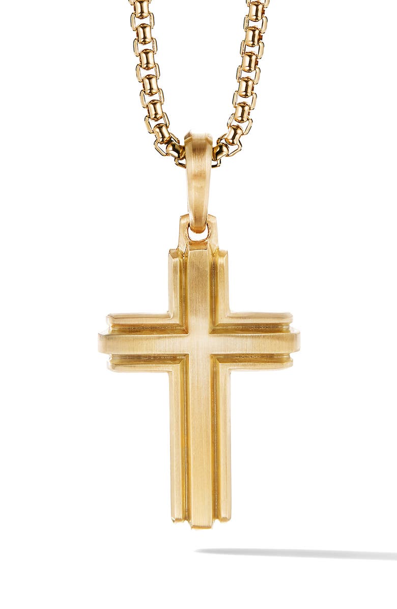David Yurman Deco Cross Pendant in 18K Yellow Gold, Main, color, 