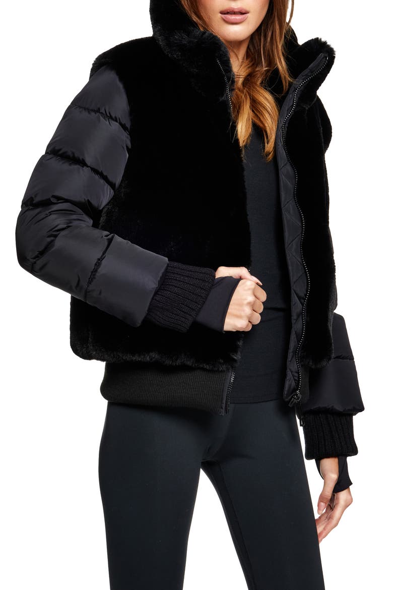 Carlie Faux Fur Quilted Down Puffer Jacket, Alternate, color, BLACK/ BLACK
