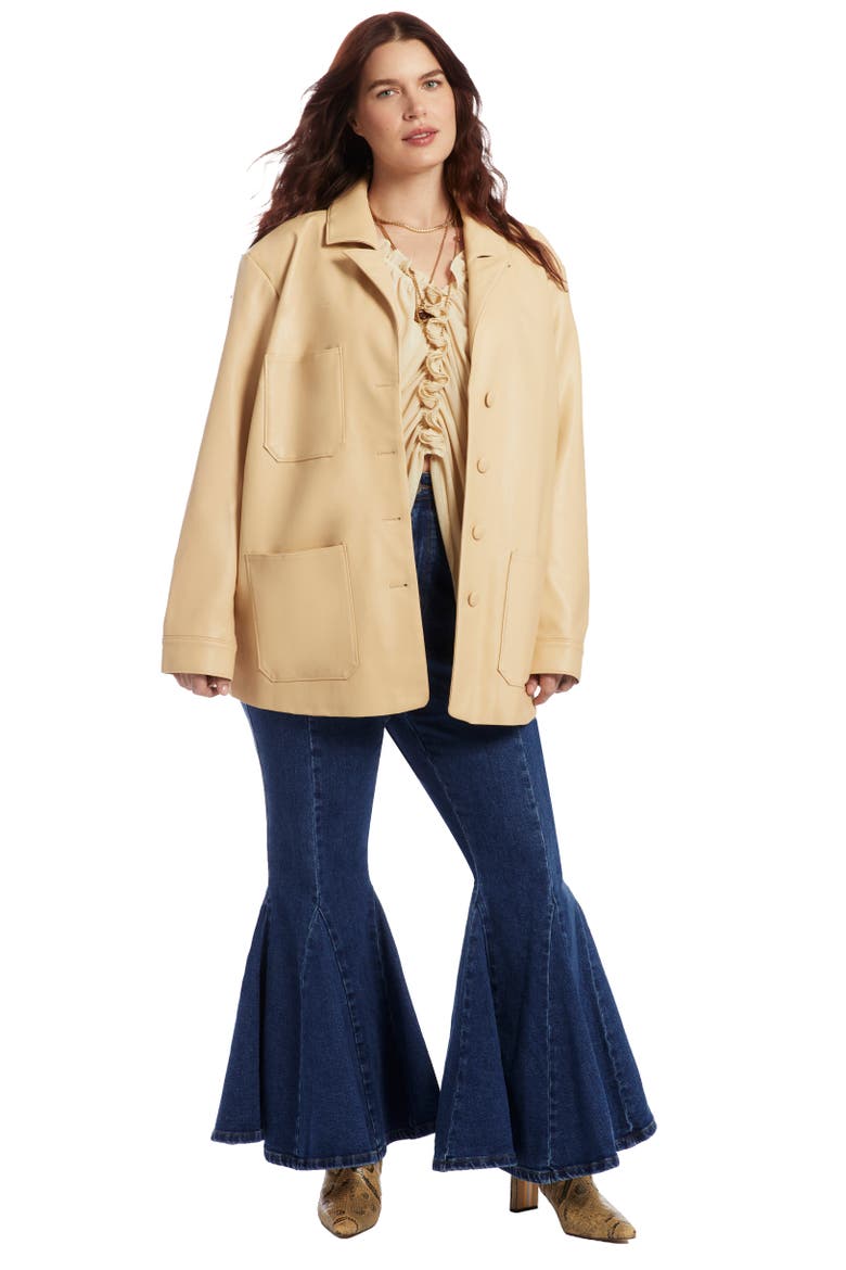 Relaxed Faux Leather Blazer, Main, color, PEBBLE