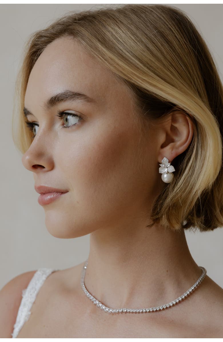 Untamed Petals Sophie Pearl Drop Earrings, Alternate, color, Silver