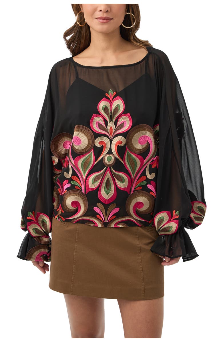 Trina Turk Soho Embroidered Boat Neck Top, Main, color, Multi